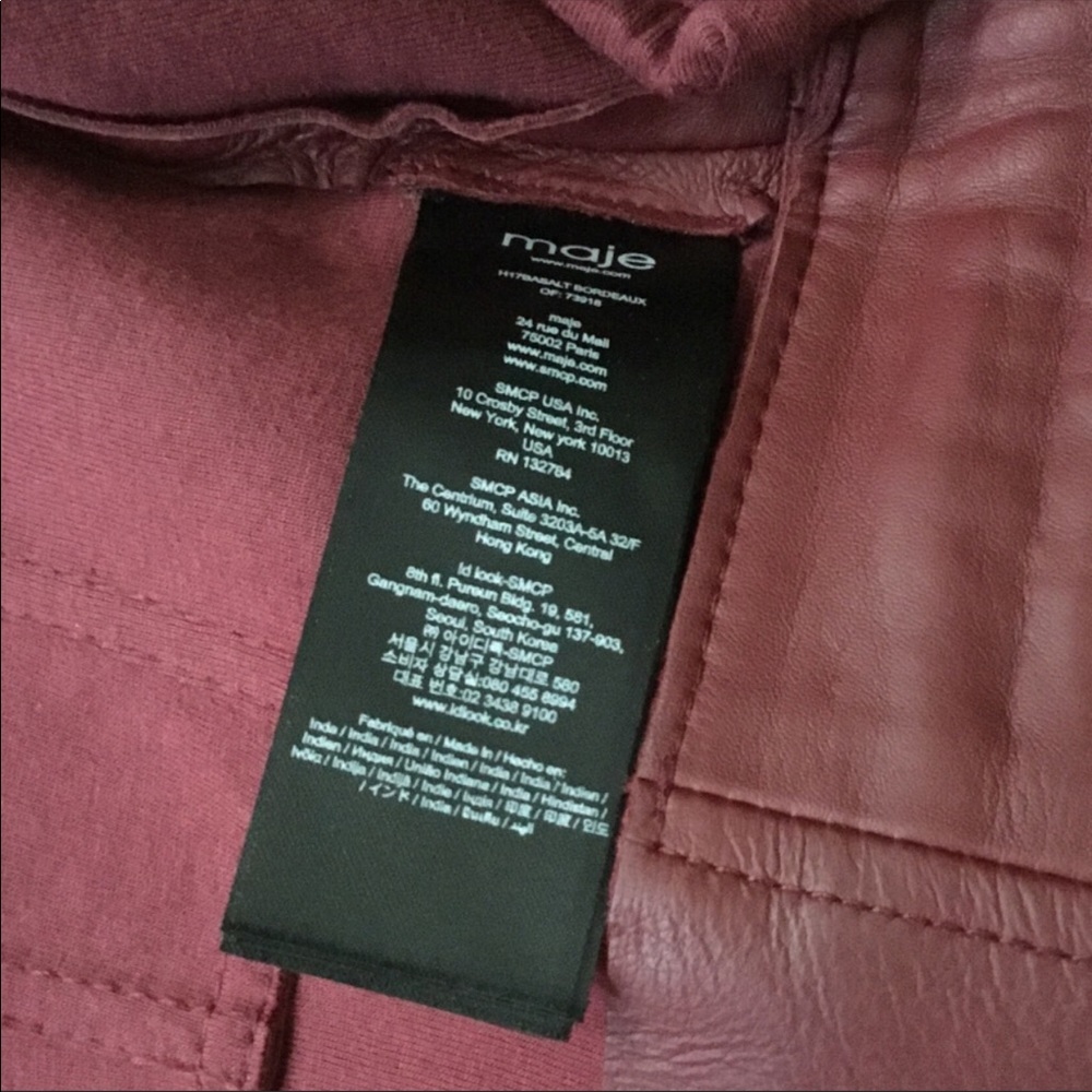 Maje Burgundy leather biker jacket - Picture 4 of 4